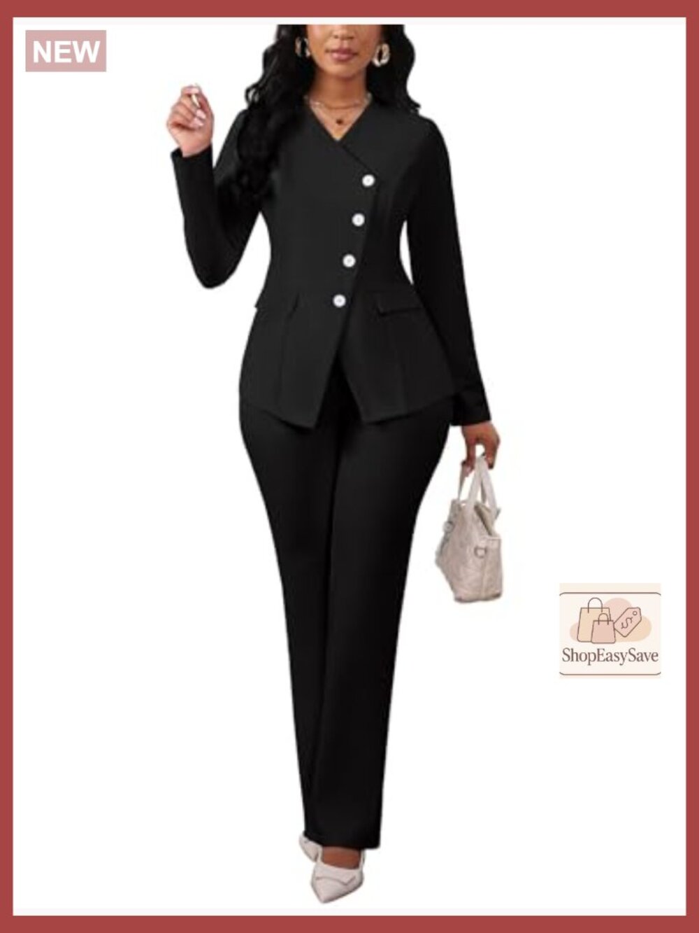 Dressy 2 Piece Pantsuit Set Long Sleeve Blazer High Waisted Wide Leg Pants Work - Picture 5 of 7